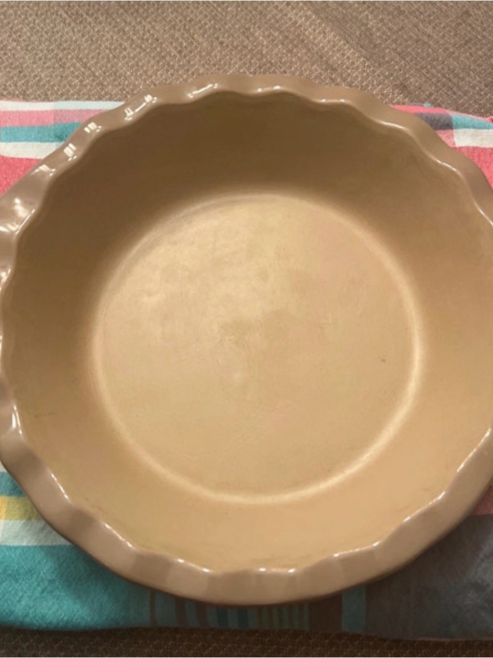 Pampered Chef Beige Fluted Ceramic Deep Dish Pie Plate